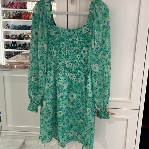 STEVE MADDEN BB DAKOTA Green Smocked Minidress long sleeve size L large - Picture 6 of 8